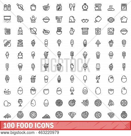 100 Food Icons Set. Outline Illustration Of 100 Food Icons Vector Set Isolated On White Background