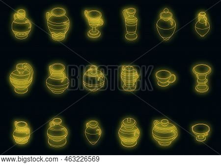 Amphora Icons Set. Isometric Set Of Amphora Vector Icons Neon Color On Black