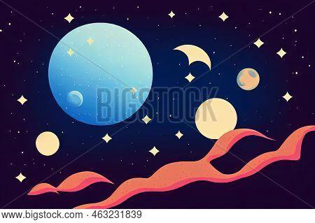 The Anthropomorphic Moon Sleeps Sweetly In The Starry Sky.