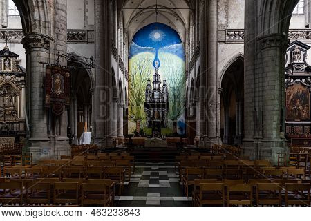 Aalst, East Flanders Region, Belgium - 07 15 2021 - Gothic Interior Design Of The