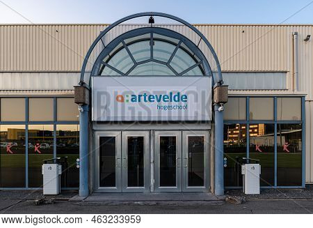 Ghent, East Flanders Region, Belgium - 07 18 2021 Facade And Entrance Of The Artevelde College For A