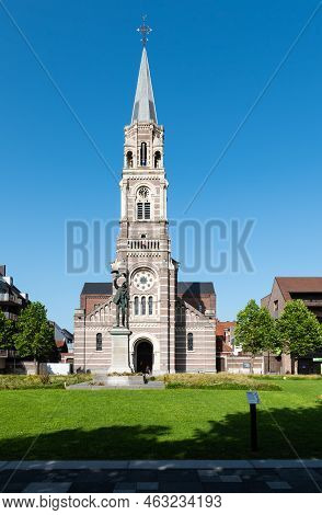 Roeselare, East Flemish Region - Belgium - 07 19 2021 Tower And Square Of The Saint Nichaols Church 