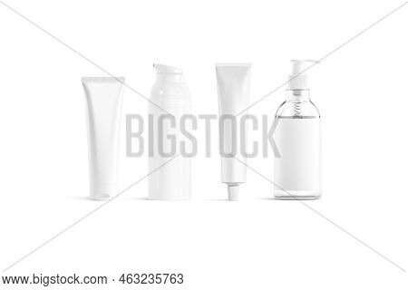 Blank White Cosmetic And Cream Pack Mockup, Isolated, 3d Rendering. Empty Bottle And Tube With Cosme