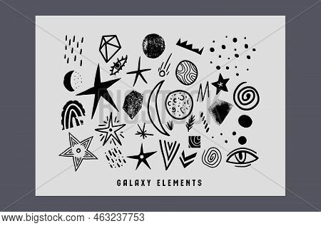Cosmic Elements Set. Space Doodle Objects, Stars, Planets, Coments, Abstract Elements