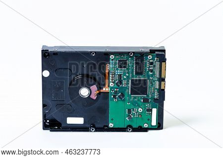 Hard Disk Drive Hdd Of Different Size Isolated On White. Detailed View Of The Inside Of A Hard Disk 