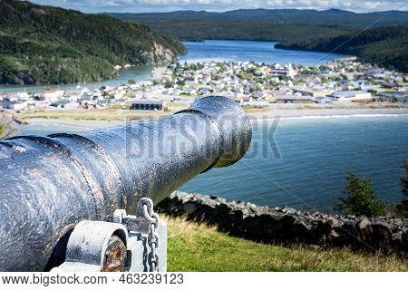 Placentia Newfoundland Canada, September 21 2022: Historic Cannon At Castle Hill Overlooking An East