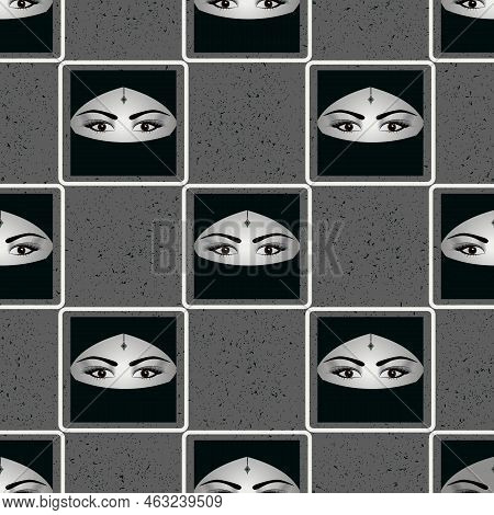 Beautiful Eyes Seamless Of A Muslim Woman In Niqab Pattern, Illustration