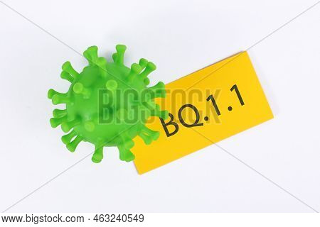 Bq.1.1 Omicron Subvariant Virus Mutation Concept With Virus Model And Text