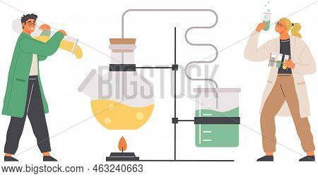 Scientist Makes Laboratory Analysis With Equipment. Chemist Conducting Scientific Experiment, Chemic