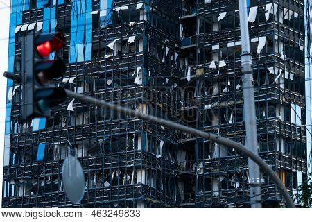 Kyiv, Ukraine - 10.10.2022. Russia's Military Aggression Against Ukraine. Business Center 101 Tower 