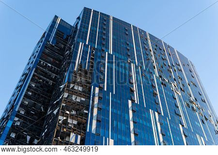 Kyiv, Ukraine - 10.10.2022. Russia's Military Aggression Against Ukraine. Business Center 101 Tower 