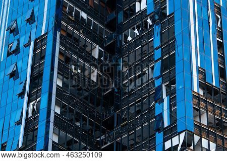 Kyiv, Ukraine - 10.10.2022. Russia's Military Aggression Against Ukraine. Business Center 101 Tower 