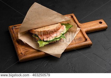 Sandwich, Sandwiches With Different Fillings On A Black Background