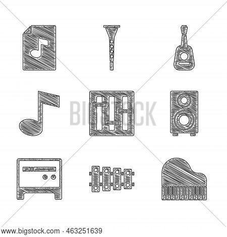 Set Sound Mixer Controller, Xylophone, Grand Piano, Stereo Speaker, Guitar Amplifier, Music Note, To