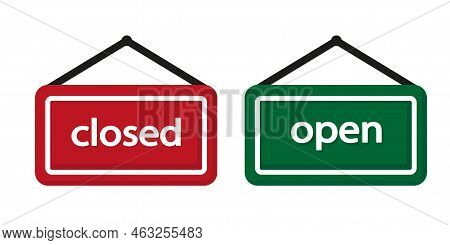 Banner With Signs Open Closed. Restaurant Poster. Information Sign Business Concept. Vector Illustra