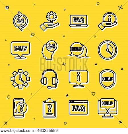 Set Line Computer Monitor And Help, Shield With Text Help, Time Management, Laptop Faq, Support Oper