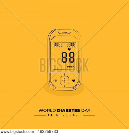 Digital Glucometer Vector Illustration With Line Art Design For World Diabetes Day