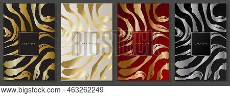 Luxury Cover Set, Gold And Silver Zebra Print. Abstract Stripes, Striation, Metallic Lines On A Blac