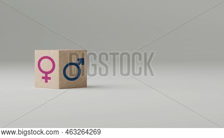 Gender Difference, Identity And Equality Concept. Male And Female Gender Symbols On Wooden Cube. Mal