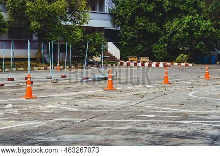 Driving Test And Training Area With Simulate Test For Driving License. Driving School Practice Traff
