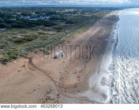 Caravan Campig Beautiful Landscape Beach Sand Dunes Near Melbystrand Laholm Sweden Coast Outdoor Lif