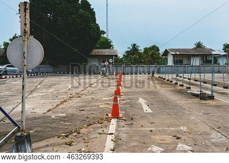 Driving Test And Training Area With Simulate Test For Driving License. Driving School Practice Traff