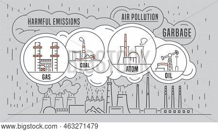 Non-renewable Sources Of Energy. Editable Vector Illustration