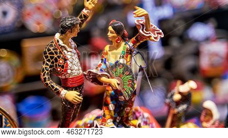 Solid Cartoon Colorful Characters Of Men And Women Standing In Dance Poze With Blur Background