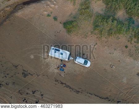Caravan Campig Sunset Beautiful Landscape Beach Sand Dunes Near Melbystrand Laholm Sweden Coast Outd