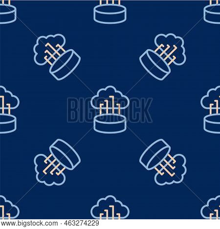 Line Network Cloud Connection Icon Isolated Seamless Pattern On Blue Background. Social Technology. 