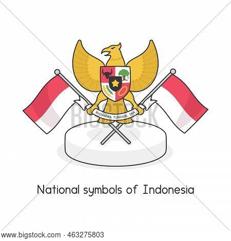 Bhinneka Tunggal Ika Indonesia Symbol Minimal Logo And Flag Kawaii Doodle Flat Cartoon Vector Illust