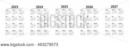 Calendar 2023, 2024, 2025, 2026, 2027. The Week Starts On Sunday. Corporate Design Planner Template.