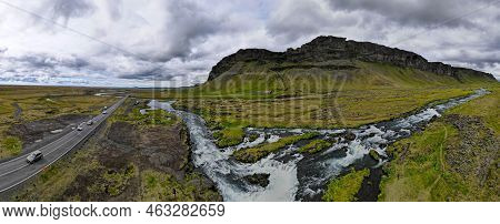 Drone View At Fossalar Waterfall In Iceland