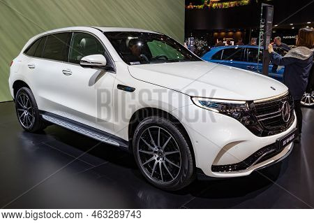 Mercedes Benz  Eqc 400 4matic Electric Car Showcased At The Paris Motor Show. Paris, France - Octobe