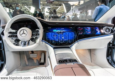 Interior View Of The Mercedes-amg Eqs 53 Full Electric Performance Car Showcased At The Iaa Mobility
