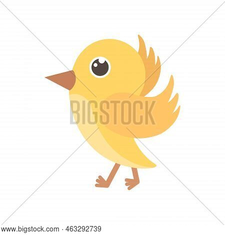 Birdie. The Image Of A Yellow Bird. Flying Cute Bird In Cartoon Style. Vector Illustration Isolated 