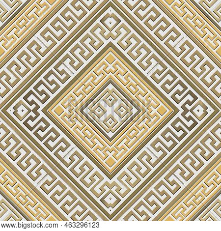 Rhombus Frames. Greek Golden Frames Seamless Pattern. Traditional Ornamental Tribal Ethnic Vector Ba