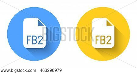 White Fb2 File Icon Isolated With Long Shadow Background. Circle Button. Vector