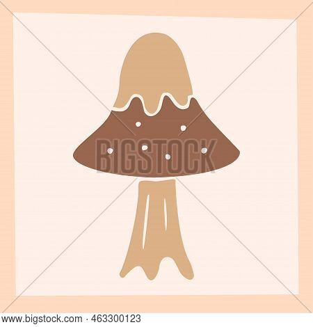 Vector Colored Hand Drawn Illustration Of An Autumn Mushroom, Shape Of Fungus, Seasonal Plant, Postc