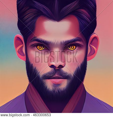 Wolf Man Portrait. The Wolf Turned Into A Man. Digital Illustration.