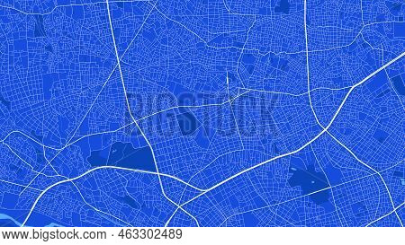 Detailed Map Poster Of Setagaya City Administrative Area. Blue Skyline Panorama. Decorative Graphic 