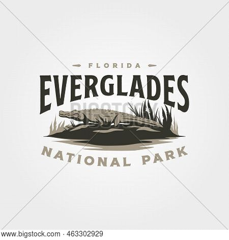 Everglades Vintage Logo Vector With Crocodile Illustration Design