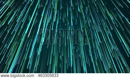 Green Hyper Jump. Digital Hyperspace With Stars Explosion. Abstract Futuristic Speed Background. Dyn