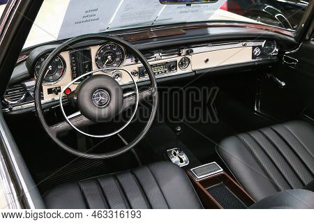 Frankfurt Am Main, Germany - September 18, 2019: Interior Of The Classic Convertible Car Mercedes-be