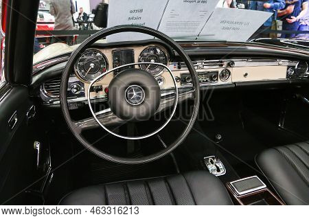 Frankfurt Am Main, Germany - September 18, 2019: Interior Of The Classic Convertible Car Mercedes-be