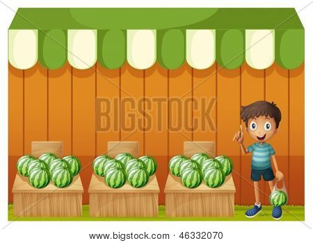 Illustration av en unge på vattenmelon fruitstands på en vit bakgrund