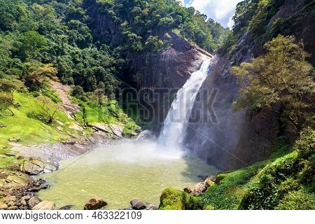 Dunhinda Waterfall In A Sunny Day In Sri Lanka