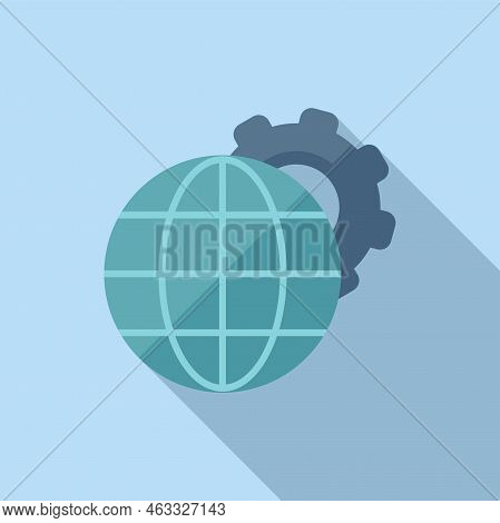 Global Gear Control Icon Flat Vector. Center Plan. Remote Work