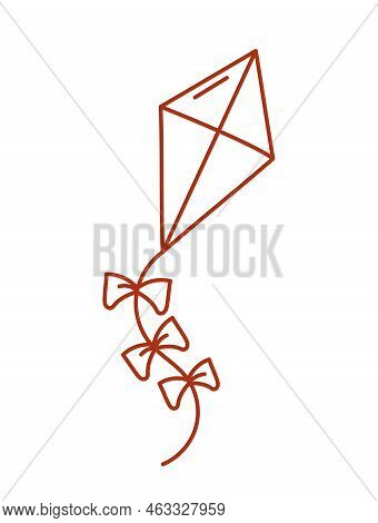 Red Hand Drawn Kite. Stickers For Social Networks. Childrens Toy For Leisure In Spring And Summer. F