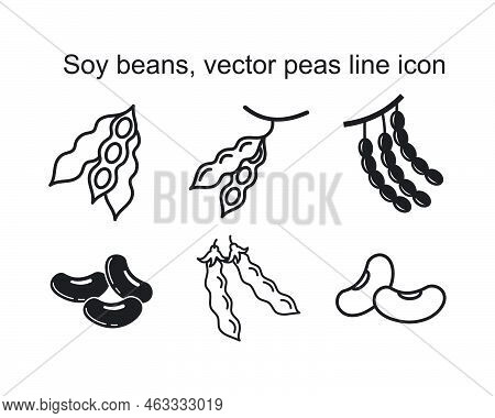 Soy Beans, Vector Peas Line Icon Template Black Color Editable. Soy Beans, Vector Peas Line Icon Sym